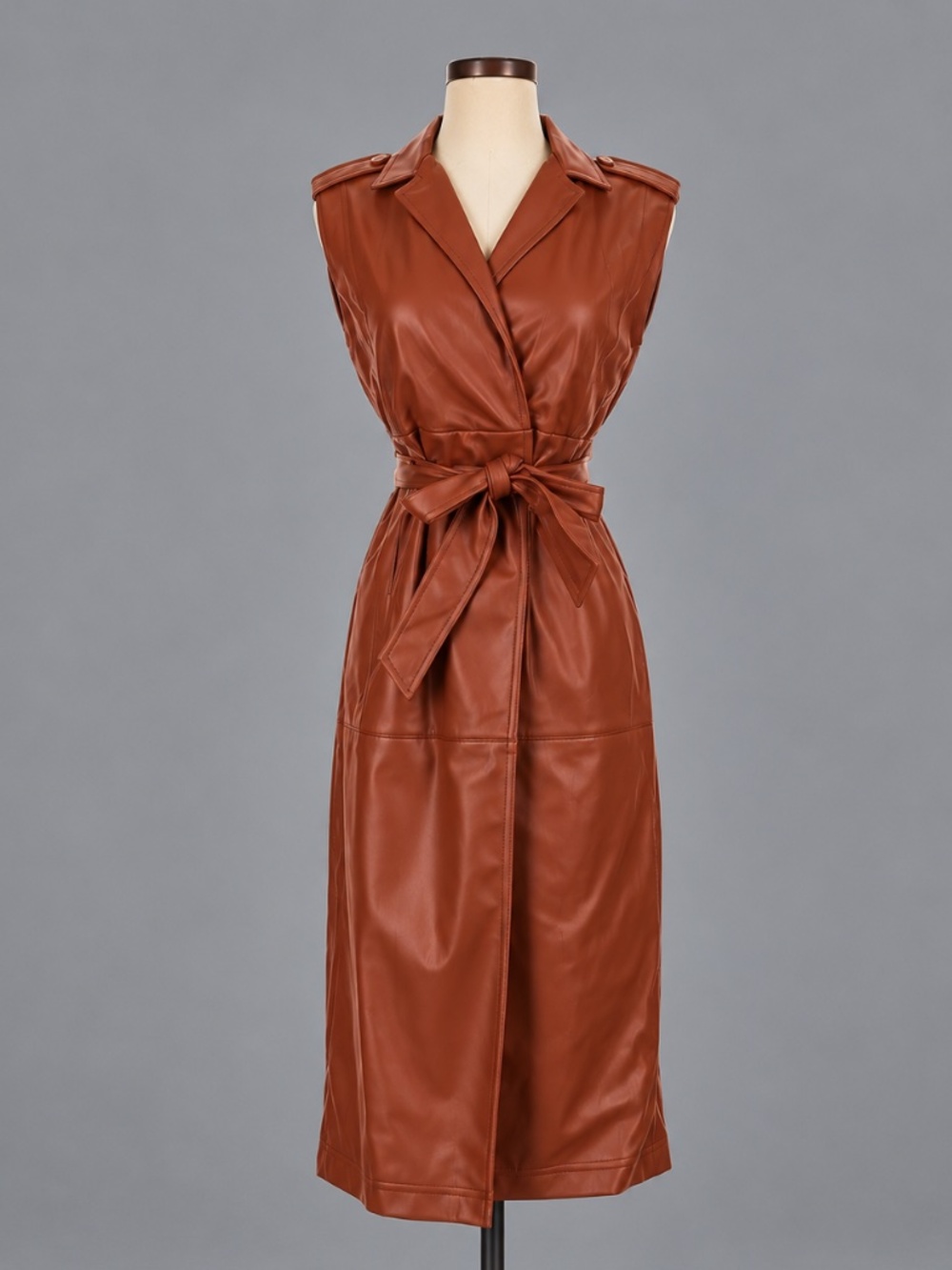 Worthington Faux Leather Belted Midi Dress – Size XS NWT